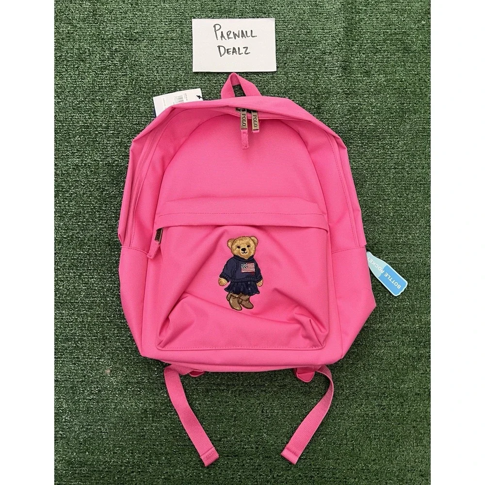 Polo Ralph Lauren Polo Bear Canvas Backpack Baja Pink Full Size Laptop Bag New!